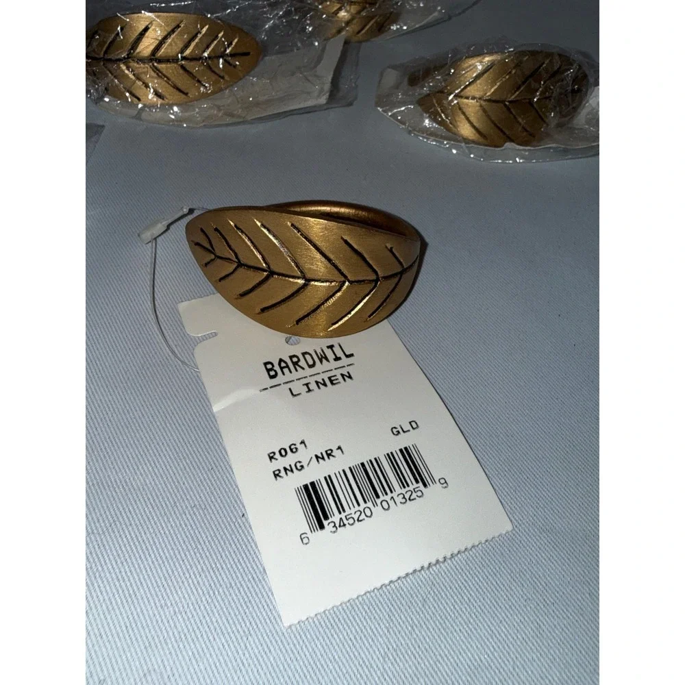Bardwil Linens Gold Leaf Napkin Rings‎ Set of 4 Metal Botanical Table Decor R061